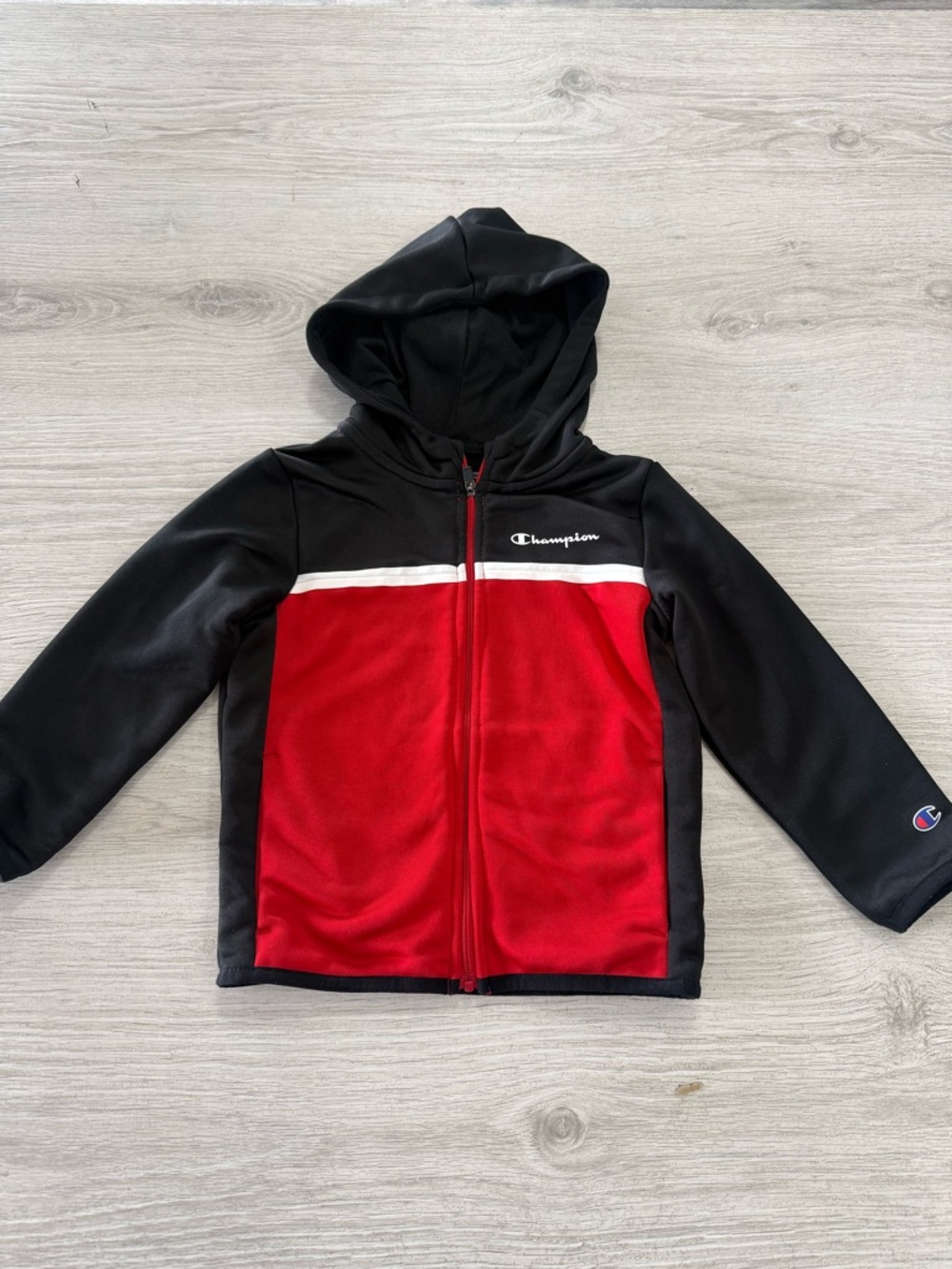 Champion Black & Red Kids' Hooded Zip Jacket with White Stripe